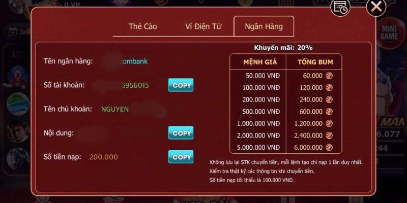 Hướng dẫn nạp tiền tài xỉu online quan trọng
